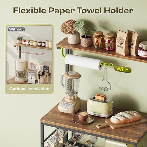 4-Tier Kitchen Bakers Rack with Power Outlet, Microwave Stand & Coffee Bar