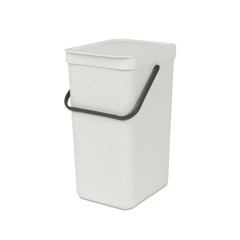Brabantia Sort & Go Kitchen Recycling Bin | S / 4.2 Gal / 16L | Light Gray | Removable Stay-Open Lid, Carry Handle | Trash Can for Bottles, Cans, Paper, Glass | Wall-Mounting Bracket Included
