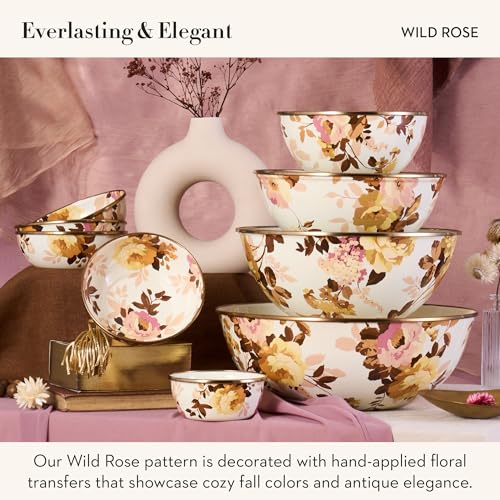 Enamel Pinch Bowl, 4.5-Inch Decorative Small Bowl, Wild Rose White