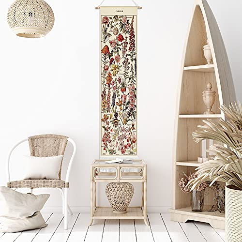 Vintage Botanical Vertical Wall Tapestry with Wooden Rod - 52" x 13"