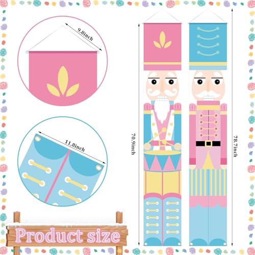 Pink Pastel Nutcracker Christmas Porch Banners - 12x71 Inch Front Door Sign Set