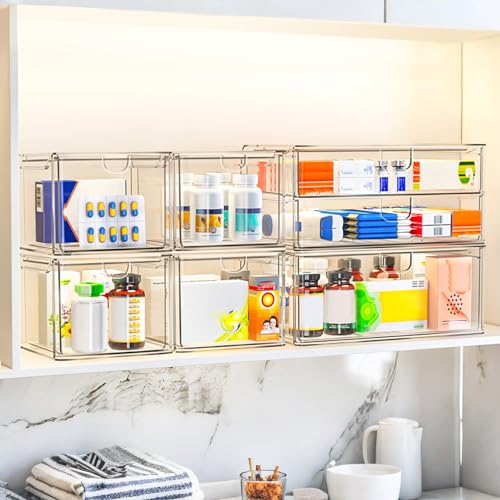 6-Pack Acrylic Stackable Storage Drawers Clear Makeup Organizer