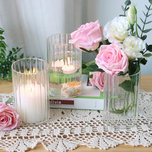 12-Pack Clear Ribbed Glass Cylinder Vases (6 Inch) for Table Centerpieces