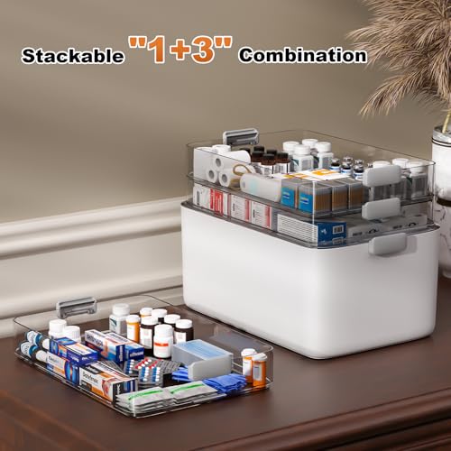 4-Tier Portable Medicine Storage Box with Removable Tray and Handle
