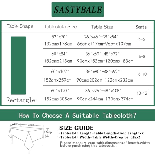 SASTYBALE Green 60x84 Inch Poinsettia Jacquard Christmas Tablecloth, Heavy Duty Wipeable