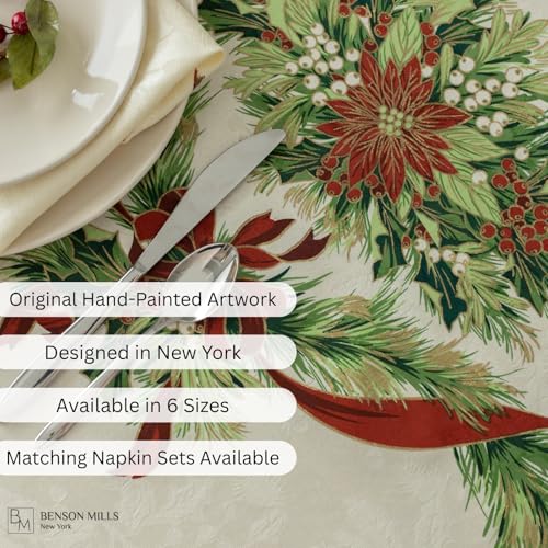 Benson Mills Christmas Ribbons Tablecloth 84" x 60" Rectangular Holiday Decor
