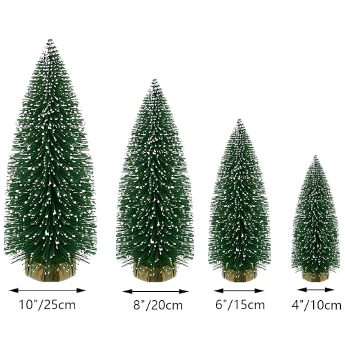 Yahpetes 8 Pcs Mini Christmas Artificial Tree Set with Snow Frost for DIY Home Decor (Green)