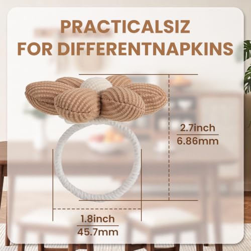 Poefditev Khaki Flower Napkin Rings Set of 12 Made of Corduroy