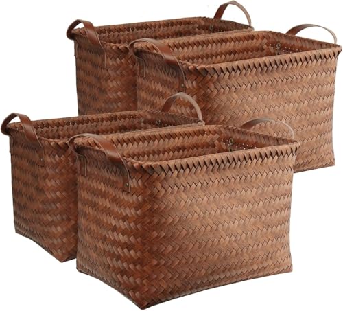 BROWNLILY Handwoven Wicker Storage Baskets for Shelves, Pack of 4