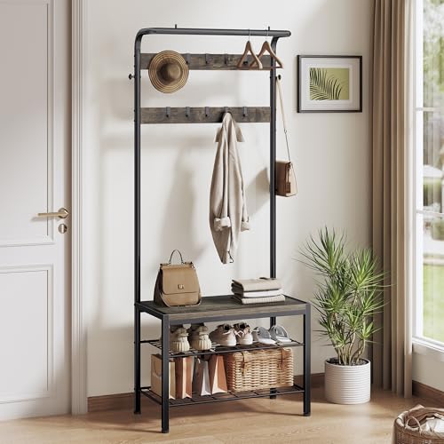 4-in-1 Hall Tree Entryway Organizer with Shoe Bench and 10 Storage Hooks