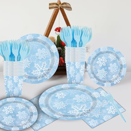 Winter Snowflake Party Supplies 120PCS Disposable Tableware for Christmas