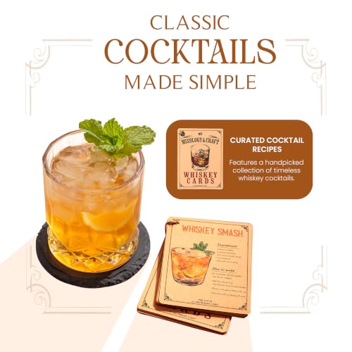 Mixology & Craft Whiskey Stones Gift Set with 2 Crystal Glasses, Slate Coasters & Recipe Cards