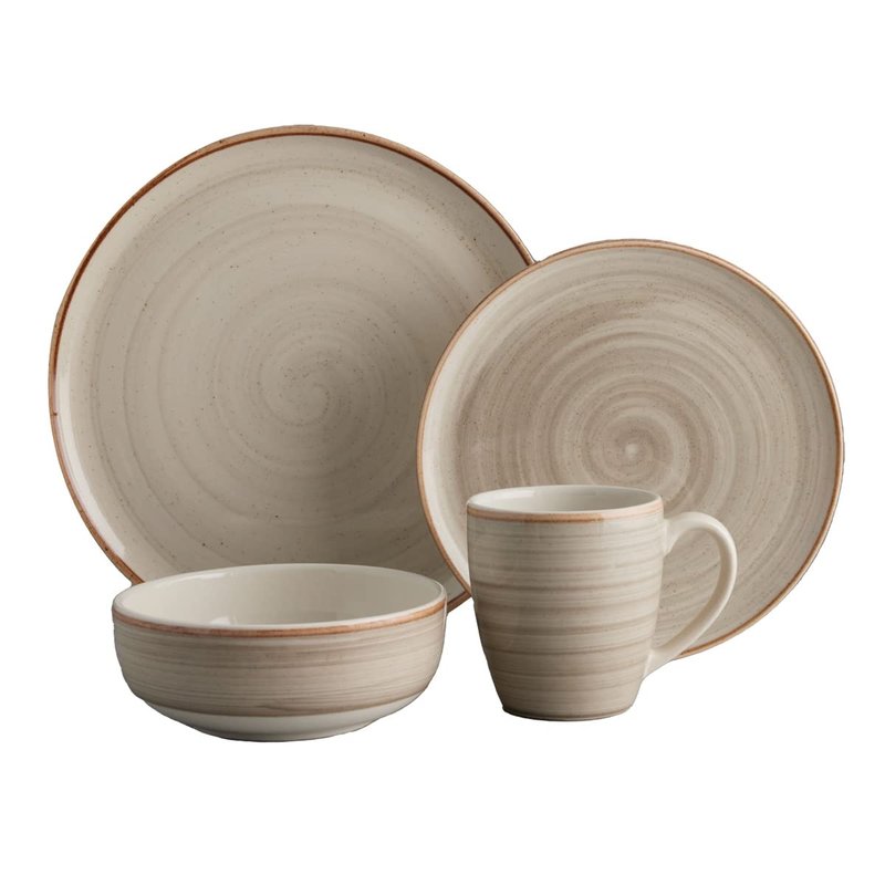 Corona 16-piece Rustic Aestethic Hand-Painted Versatile Ceramic Dinnerware Sets | Plates, Bowls and Mugs | Service For 4 | Gray Caoba