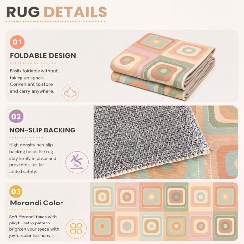 Amylove Classroom Rug 3x5 ft Rounded Squares Seat Soft Boho Kids Playroom Area Carpet
