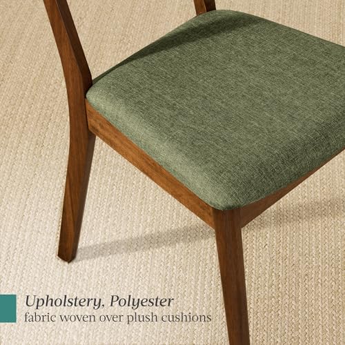Mid-Century Modern Upholstered Dining Chairs, Set of 2, Walnut and Moss Green