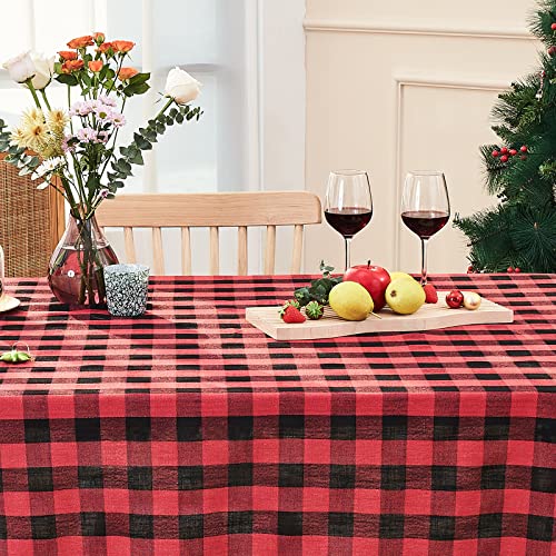 Red & Black Buffalo Plaid Tablecloth 55”x84” Rectangular – 84x55 in, Midsummer Breeze