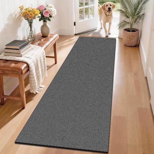 2x6 ft Waterproof Non-Slip Runner Rug for Hallways, Black and Gray