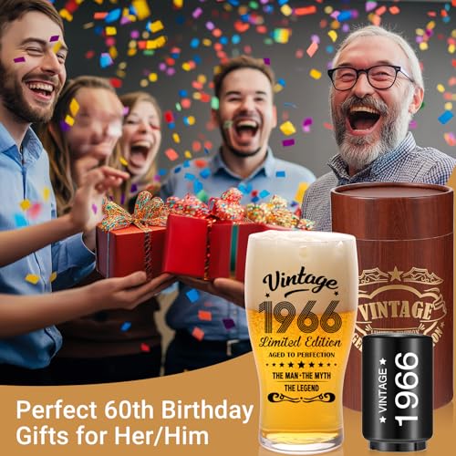 Vintage 1966 Beer Glass Set with Opener - 60th Birthday Gift for Men