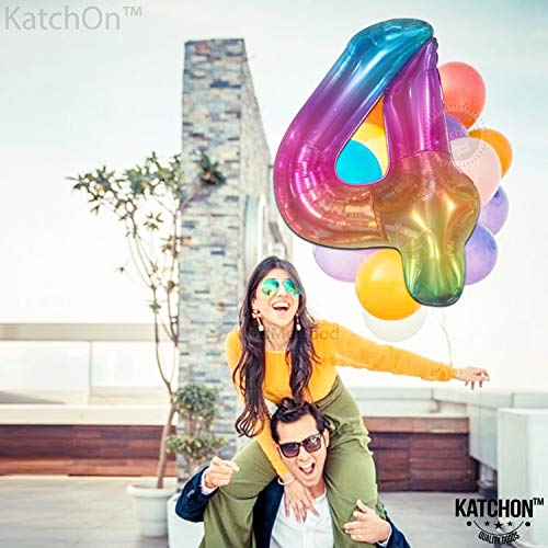 KatchOn Giant Rainbow Number 4 Balloon - 40 Inch Foil Tie Dye Birthday Decor