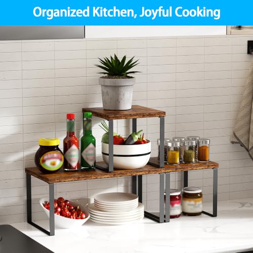2-Tier Adjustable Countertop Shelf, Kitchen and Bathroom Corner Organizer
