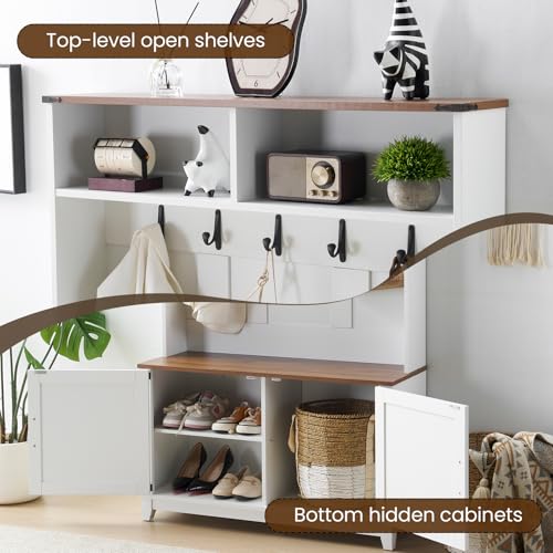 38-Inch Farmhouse Hall Tree with Bench, Shoe Storage, and Coat Rack