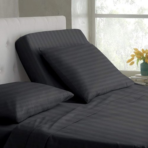 Rajlinen Top Split Head Flex King Sheet Set for Adjustable Beds- Split Head King Sheets- 34 inches from The top-100% Cotton Sheets, 16" Deep Pocket Sheets Split King (Dark Grey Stripe)