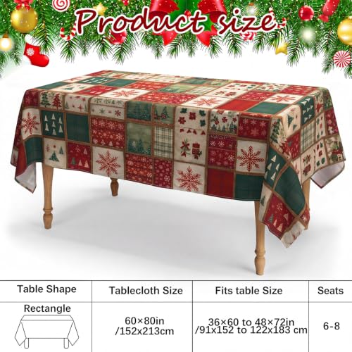 Irenare Christmas Farmhouse Patchwork Tablecloth 60 x 84 Inches