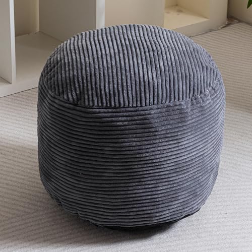 Round Plush Storage Pouf Ottoman - 20x15 Inch Floor Footrest, Dark Grey