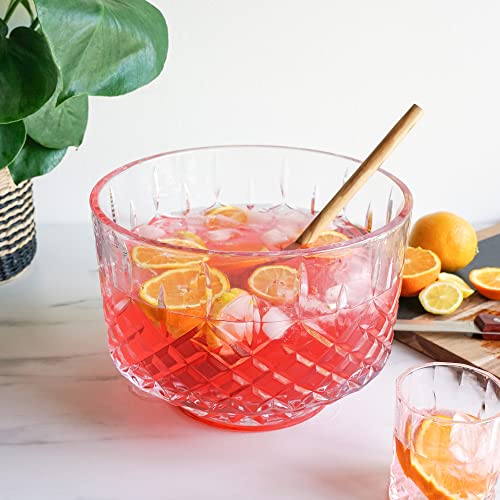 Large Crystal Punch Bowl - 2.5 Gallon Vintage Style Glass Serving Bowl