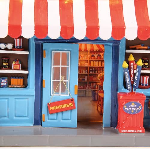 Light-Up Fireworks Building & Figurine Set, Patriotic Village Decor, 7-Inch