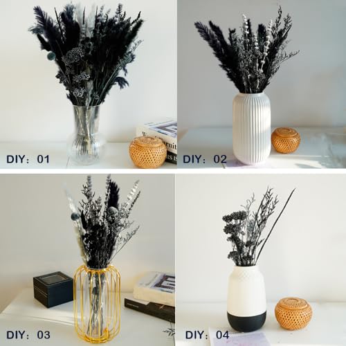 17-Inch Natural Dried Pampas Grass Bouquet - Black & Grey Boho Floral Decor