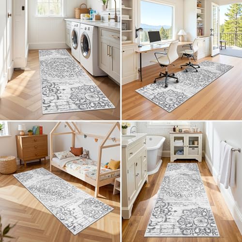 2x6 Washable Boho Runner Rug, Non-Slip Vintage Distressed Kitchen Hallway Mat