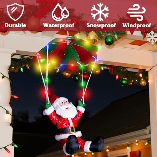 JOYSUT 34-Inch Hanging Santa Claus Parachute Christmas Decoration LED Light