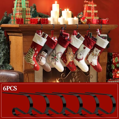 Adjustable Christmas Stocking Holders for Mantle - 6 Pack Metal Hangers