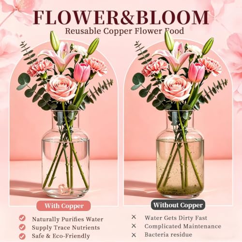 Pure Copper Flower Food Heart Charm - Reusable Vase Water Cleaner