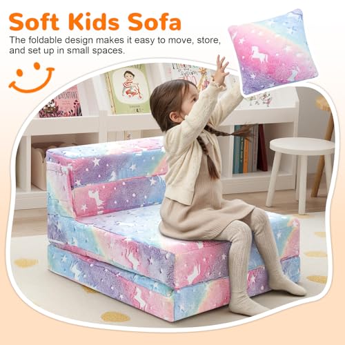 Glow-in-the-Dark Unicorn Trifold Kids Floor Mattress & Sofa Bed