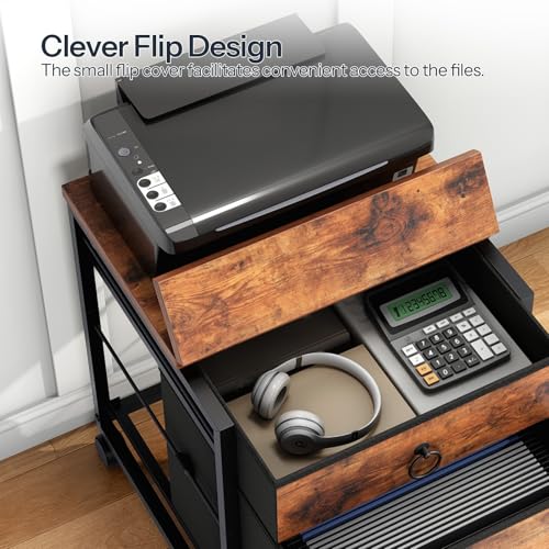 2-Drawer Mobile File Cabinet with Printer Stand, Industrial Office Storage