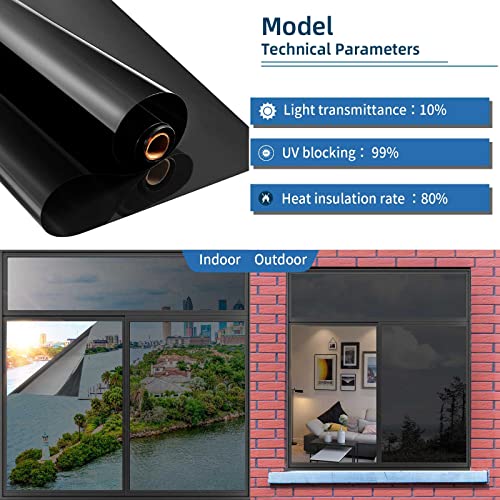 One Way Window Privacy Film - 17.5in x 6.5ft, UV Protection & Heat Control