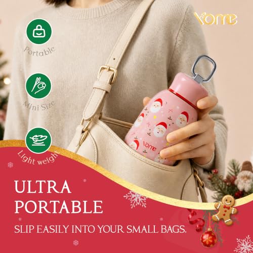 YOME Christmas Joy Pink 10oz Insulated Mini Water Bottle with Lid & Lifting Loop