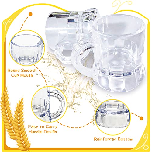 30 Pcs Mini Plastic Beer Mugs, 1 oz Clear Shot Glasses with Handles