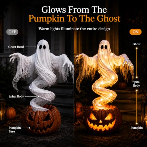 LED Swirling Ghost & Pumpkin Outdoor Halloween Yard Stake Light