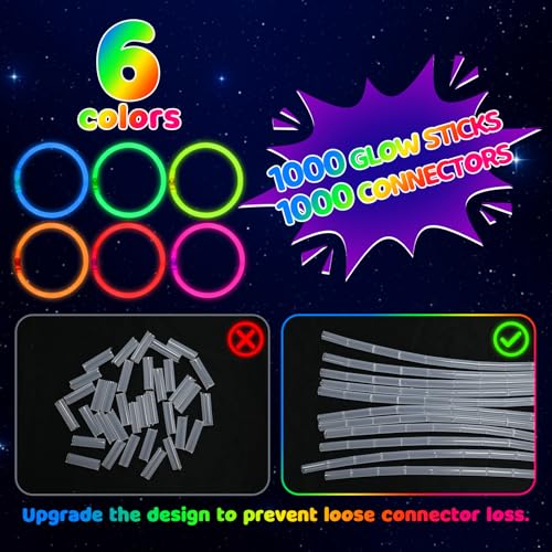 100 Pcs 8-Inch Glow Sticks Bulk Party Pack with Connectors for Bracelets