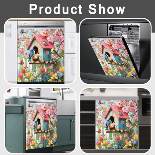 Garden Bluebird and Birdhouse Dishwasher Magnet Cover 23" x 26" Spring Kitchen Decor