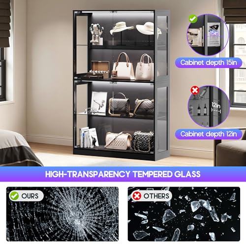 45-Inch RGB Glass Display Cabinet with 4-Tier Adjustable Shelves