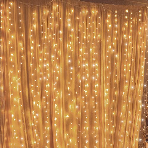 300 LED Warm White Curtain String Lights - 8 Modes Plug-In Fairy Lights