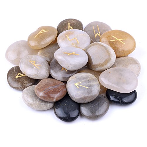25-Piece Natural Rune Stone Set with Engraved Elder Futhark Symbols