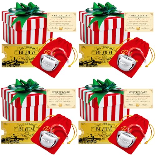 4-Piece Believe Sleigh Bell Set with Gift Bags and Holiday Keepsakes