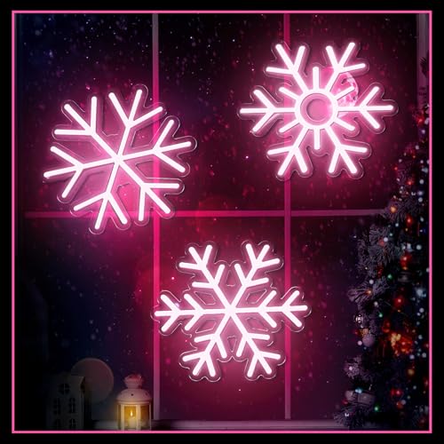 Treela Pink Snowflakes LED Window Lights - 9.84 Inch Christmas Decor
