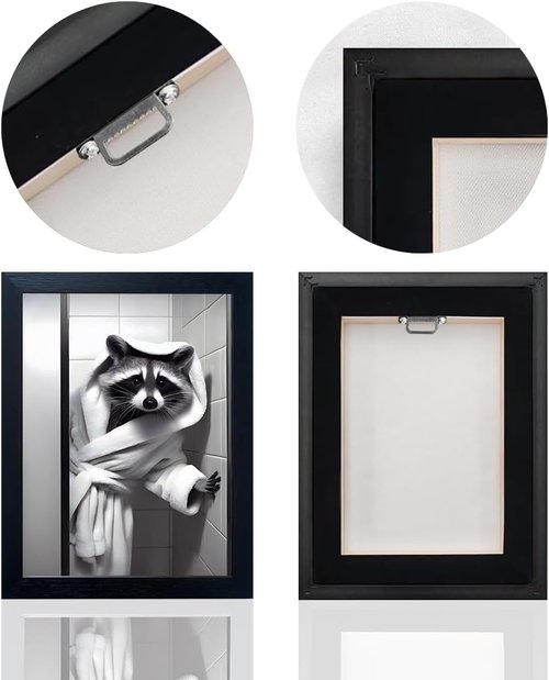 Farmhouse Bathroom Decor | Cute Raccoon Wall Art - Black and White Canvas Print for Fun Bathroom Accent