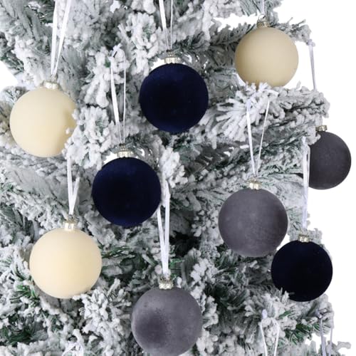 12pcs Navy & Blue Velvet Christmas Ornaments 2.4 Inch Holiday Tree Decor